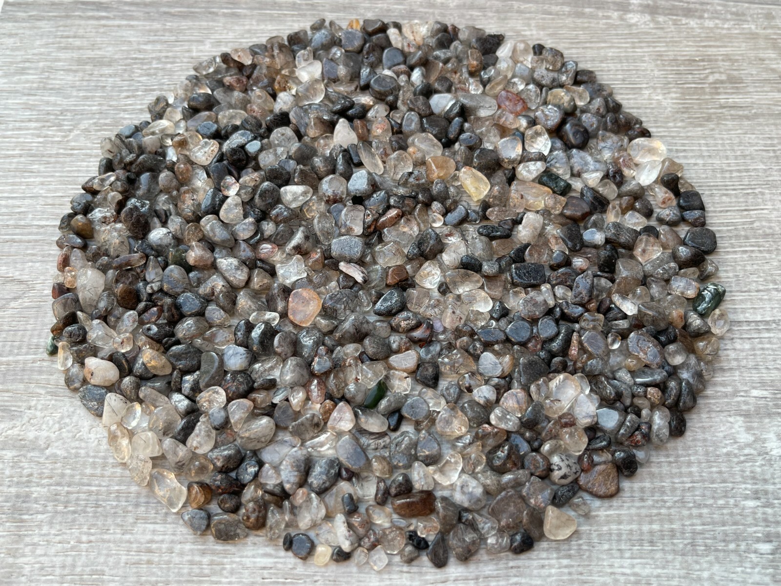 Black Rutilated Quartz Semi Tumbled Gemstone Chips 5-12mm, Wholesale Bulk Lot