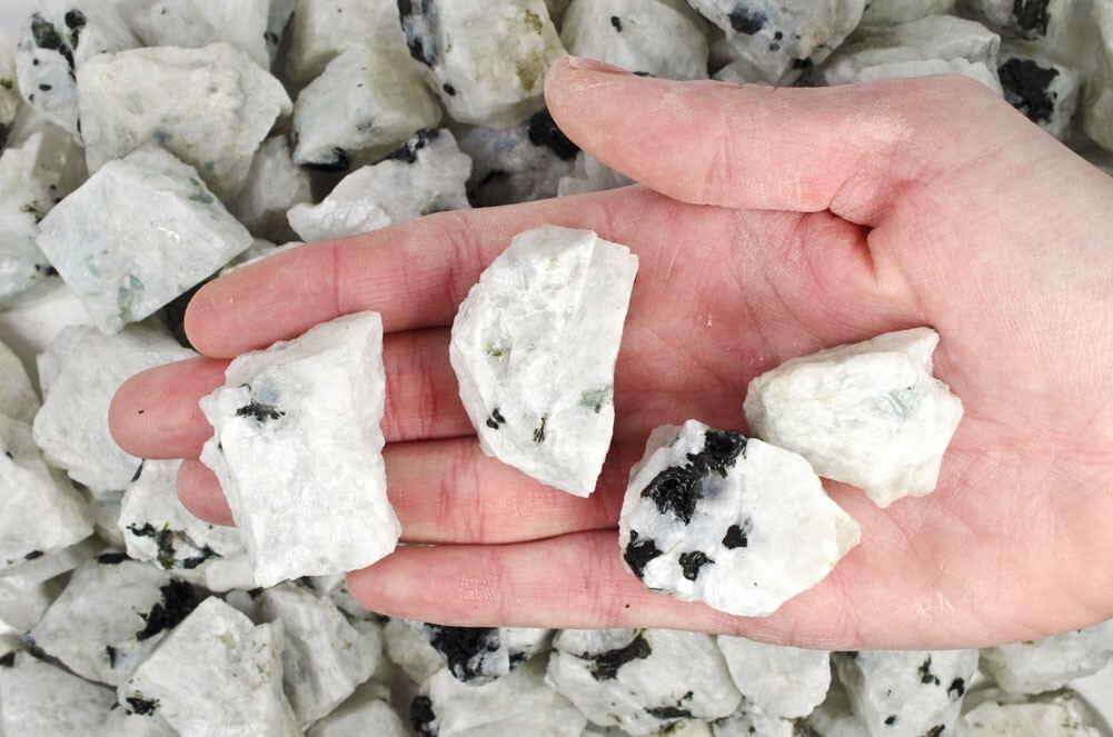 3 lbs Rainbow Moonstone Rough Stones – Natural Crystal Mineral Rock Tumbling