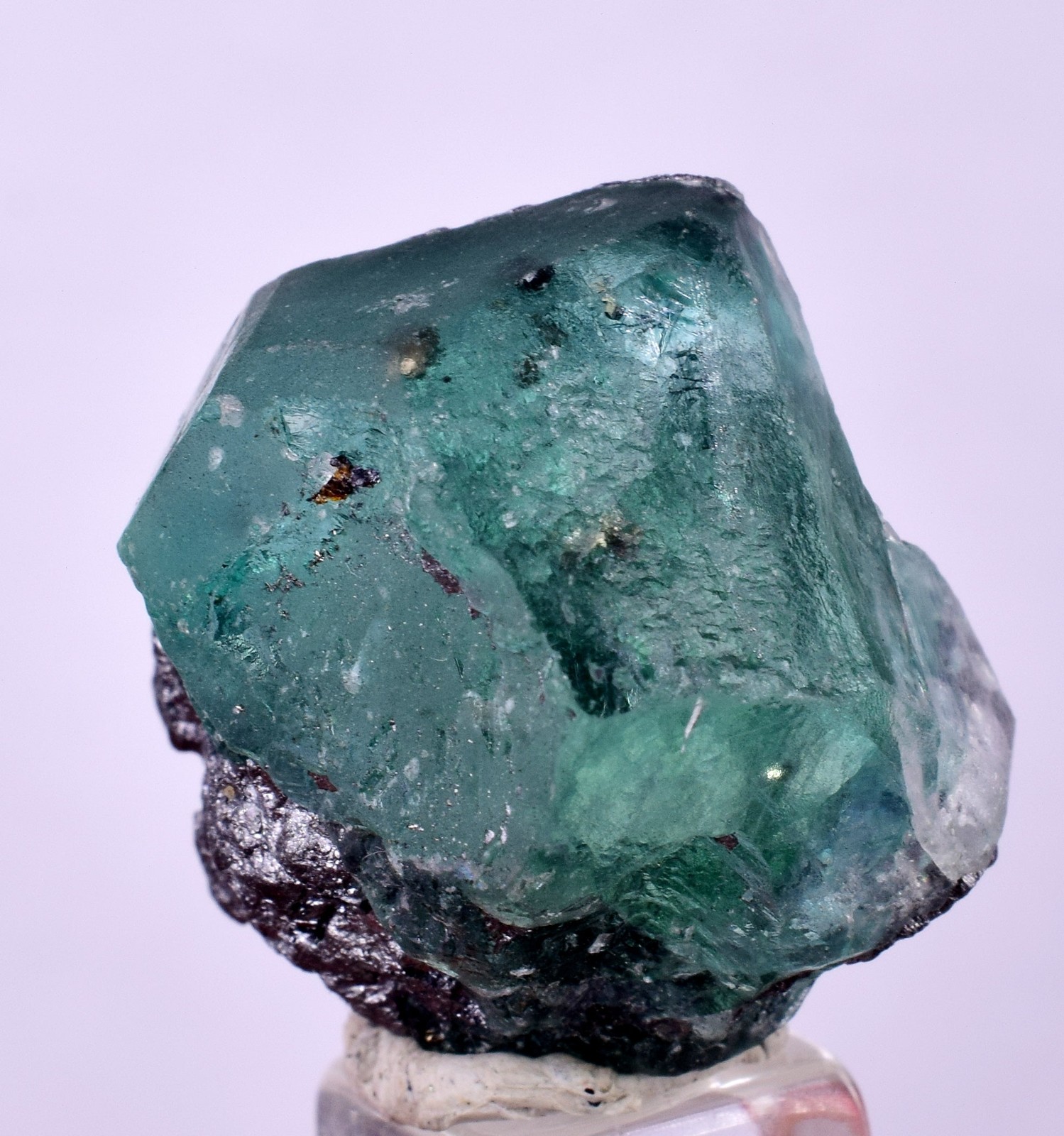 2.4cms GREEN FLUORITE JORDANITE CRYSTALS PERU MILPO PERU KB94