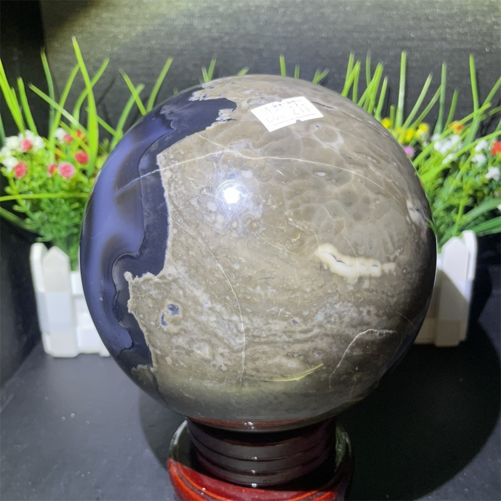 7.2LB 5.3″ Natural Fluorescent Agate Ball Sphere Crystal UV Reiki Decor