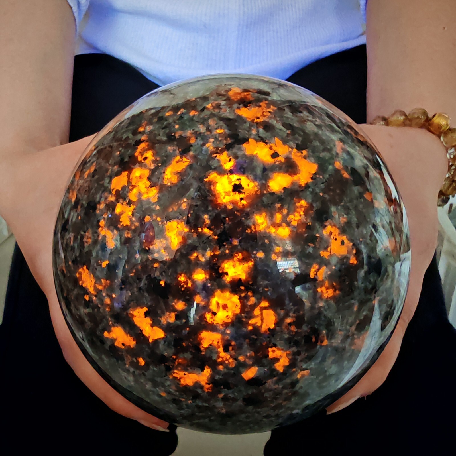 7.15LB Natural Flame Stone Ball Body Crystal Ball Spiritual Healing 3250g