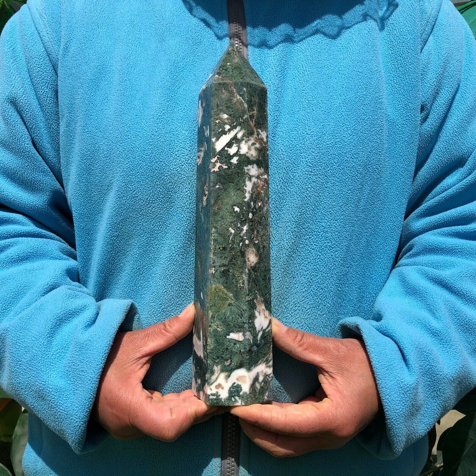 3.1 LB Natural Aquatic Agate Quartz Obelisk Crystal Point Wand