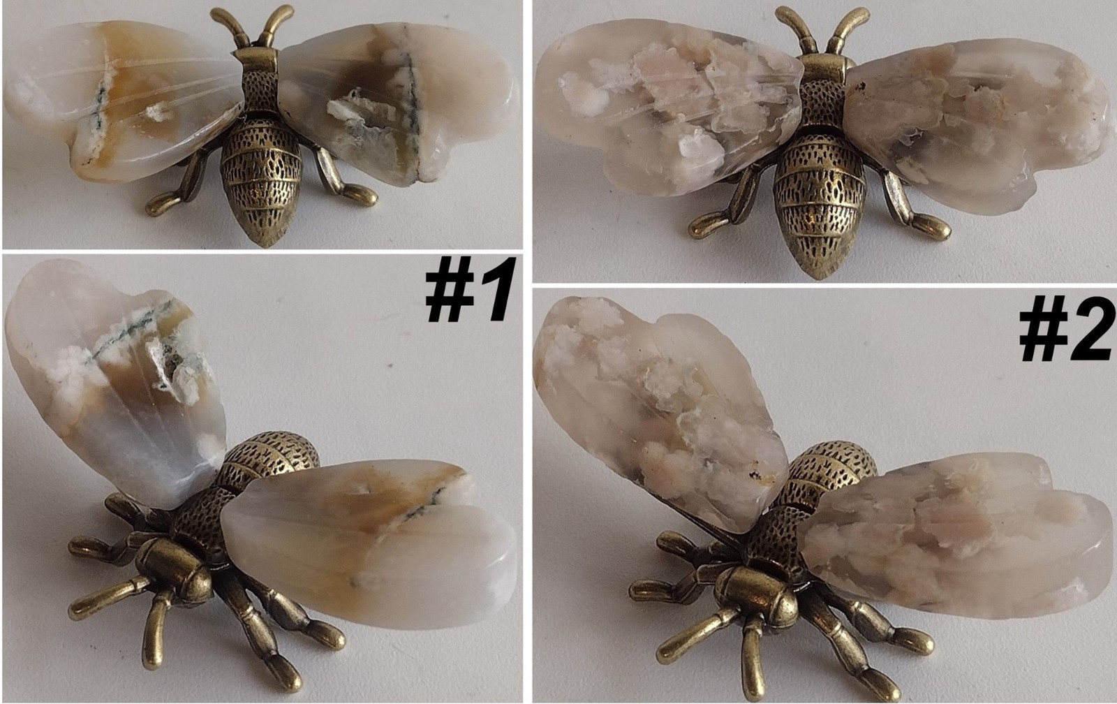 Natural Gemstone Crystal Bee Antique Brass Choose Exact Piece or Mystery Bee