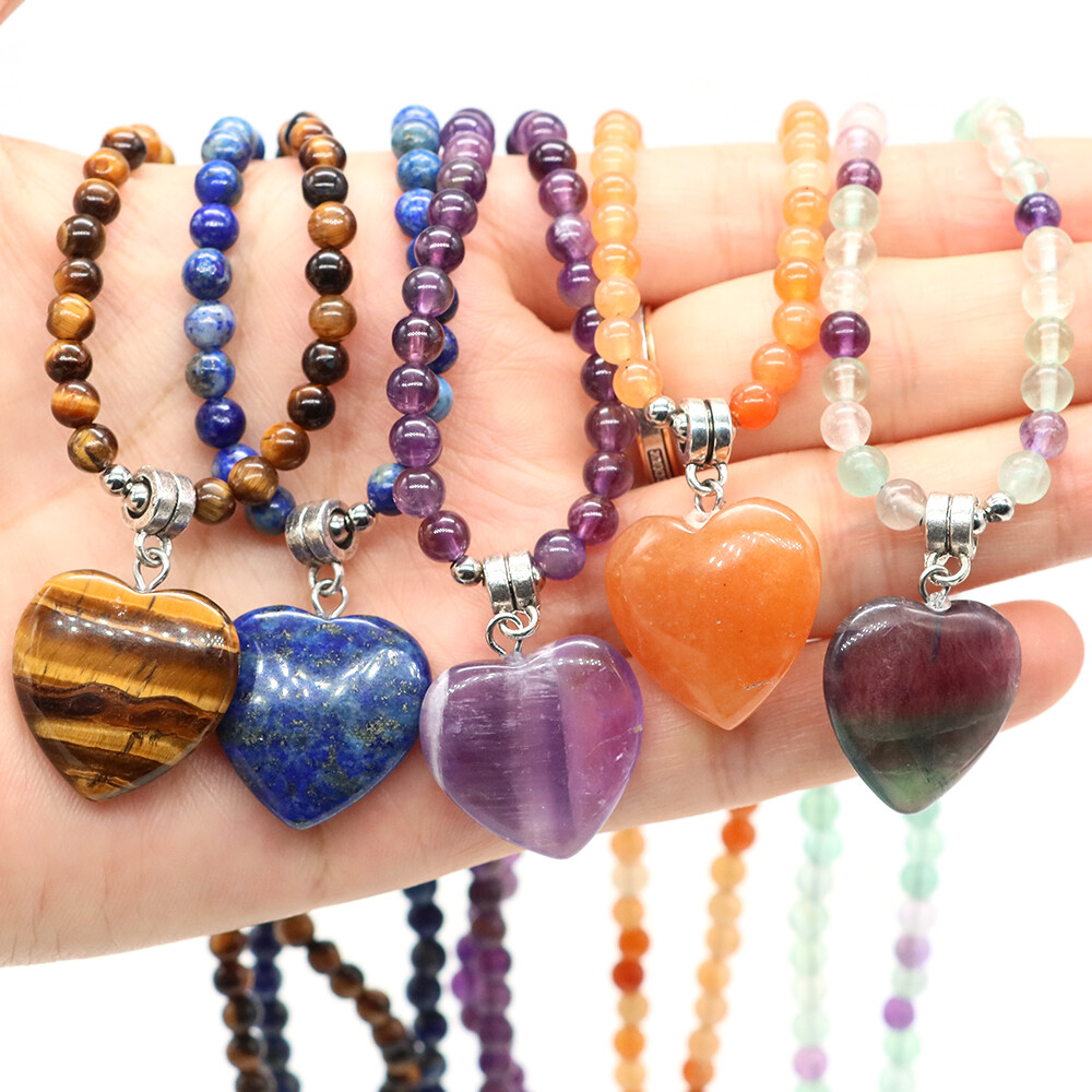 20mm Mini Love Heart Shaped Stone Pendant Necklace Healing Crystasl Jewelry Gift
