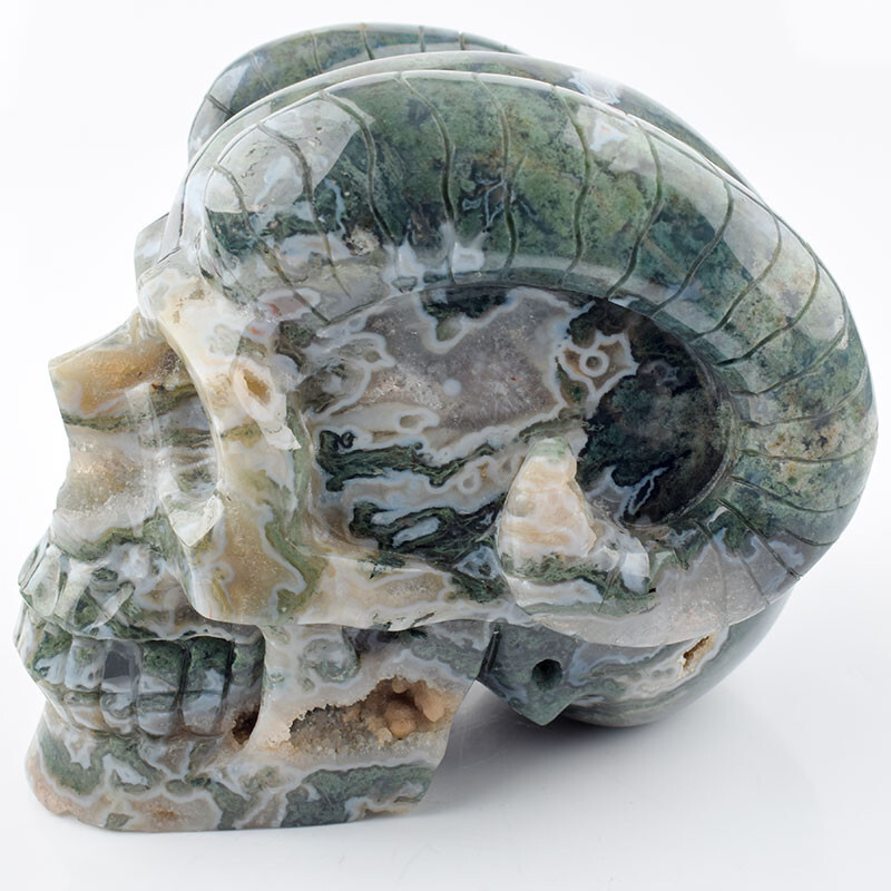 6 in Natural Aquatic AGATE Carved Crystal Skull,Realistic,Crystal Healing