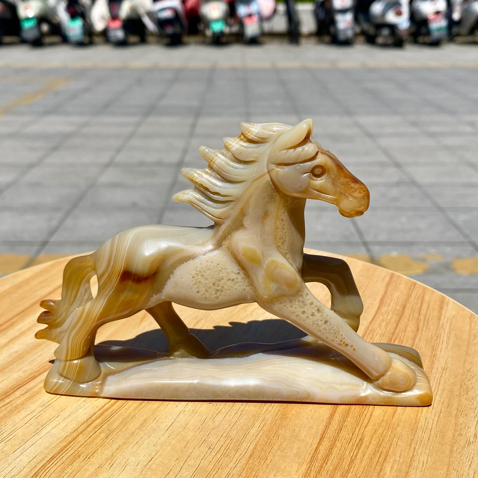 230G Natural Agate Carved Horse Figurine, Exquisite Hand Carved Gemstone Statue