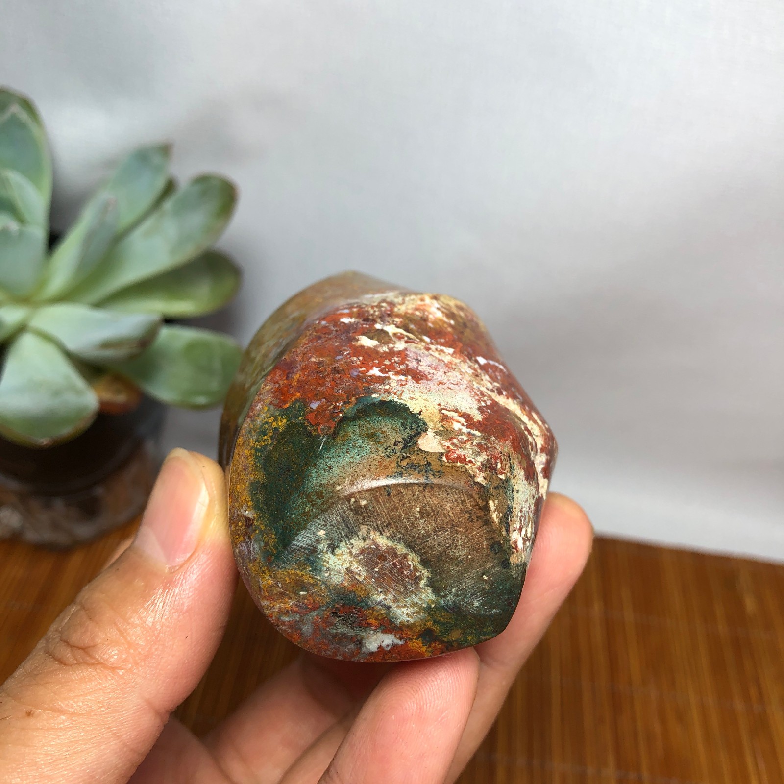 Natural Ocean Jasper torch Hand carve polish/rough Crystal free standing A7184