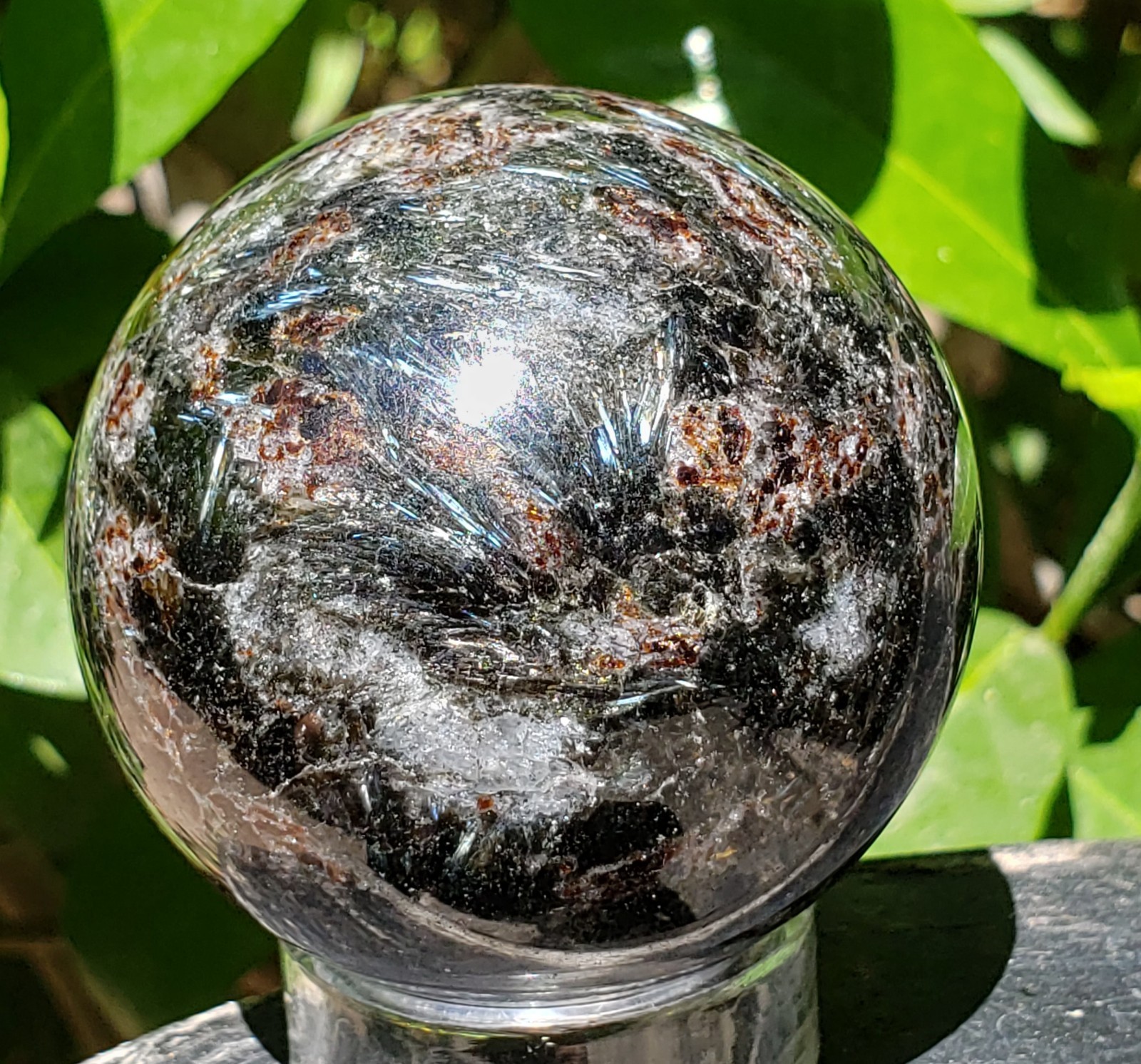 2″ Firework Garnet Astrophyllite Crystal Sphere Orb Ball, 220g or 7.7 oz
