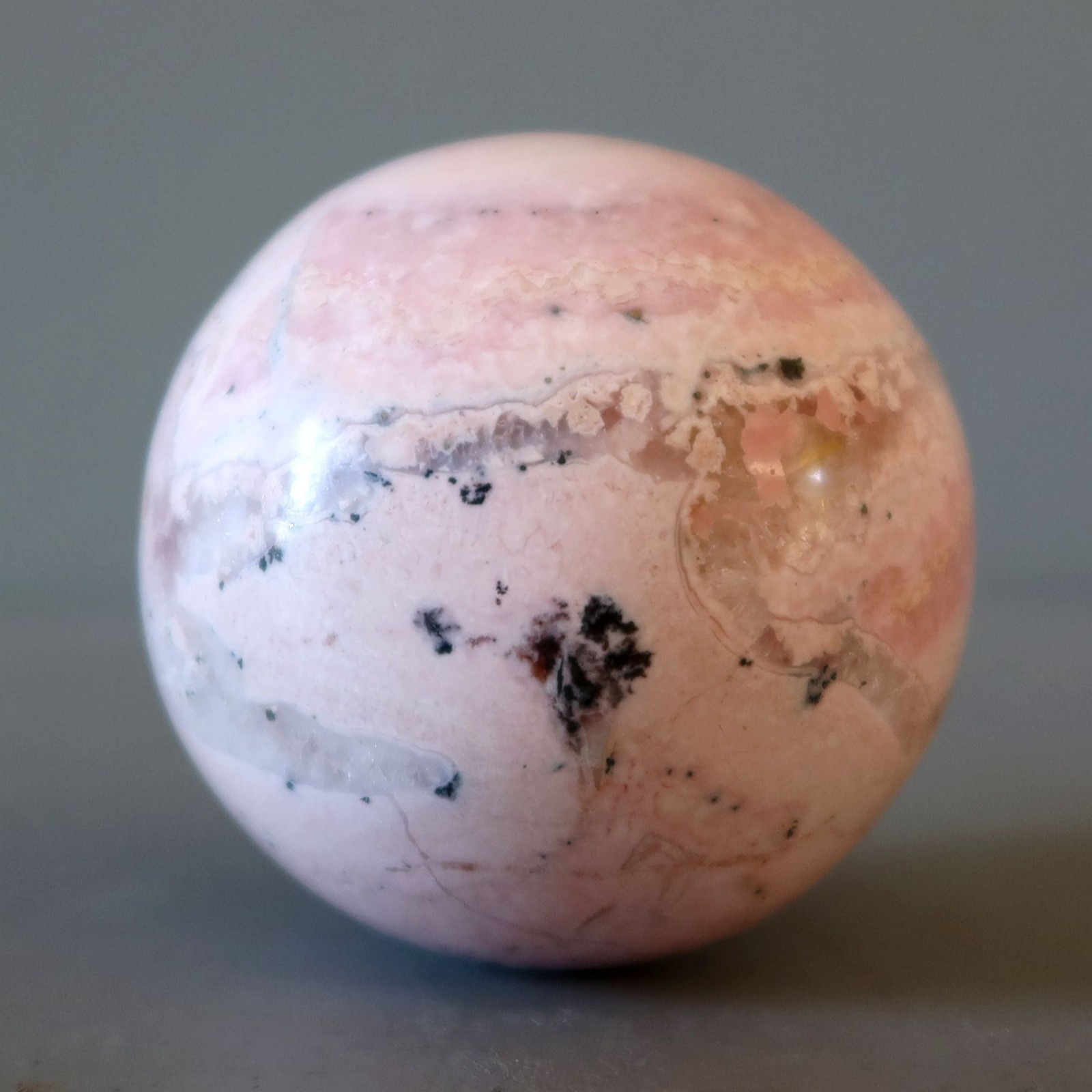 Rhodonite Sphere Wild Lover Crystal Ball Heart Chakra Pink Gemstone Orb 2.3″