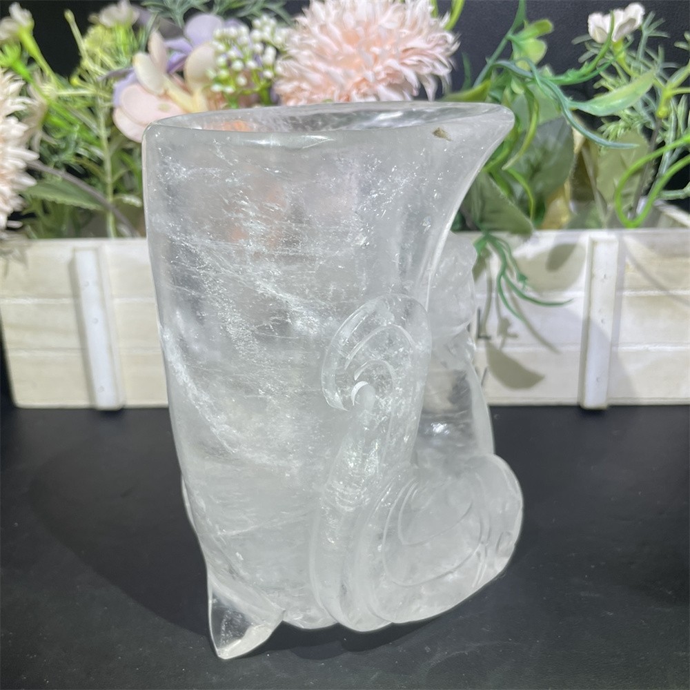 2.6LB 5.1″ Nartural Clear Quartz Art Cup Carved Crystal Reiki Quartz Decor Gift