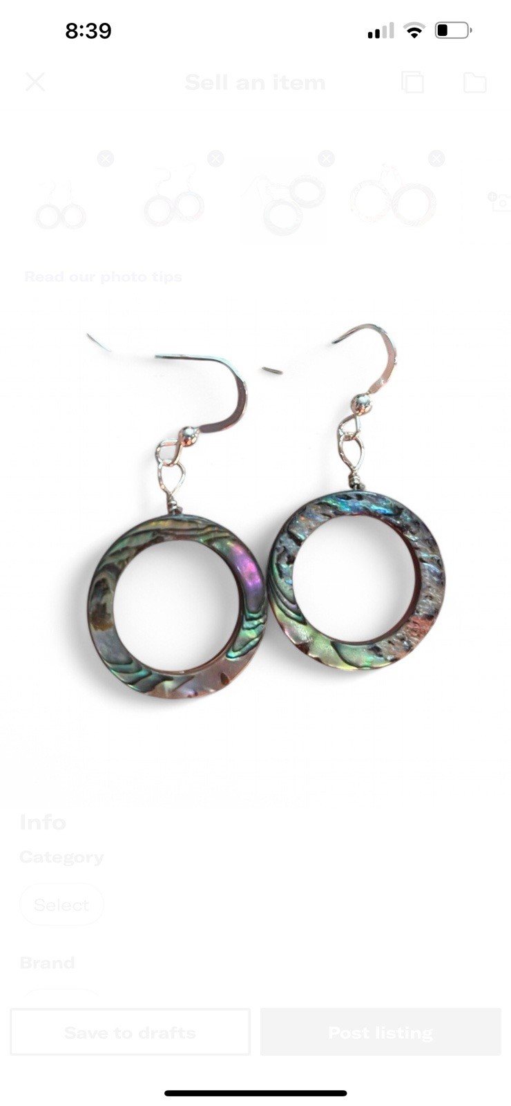 Abalone Genuine Hoop Shell .925 Sterling Silver Earrings GORGEOUS RARE