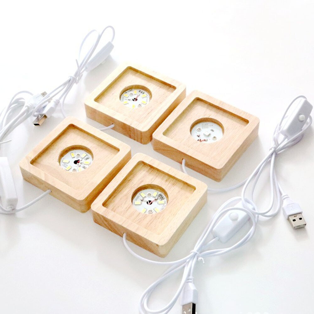 2PCS Warm LED Light Display Base Wooden Lighted Base Stand for Laser Crystal