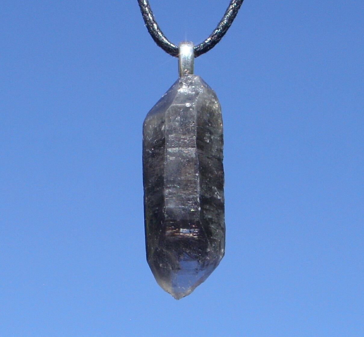 Tibetan Black Quartz Double Term Crystal Point Free Form Stone Pendant Necklace