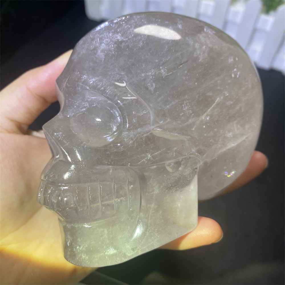 1.9LB 4.2″Natural A+Smoky Quartz Skull Statue Crystal Carving Reiki Heal Decor