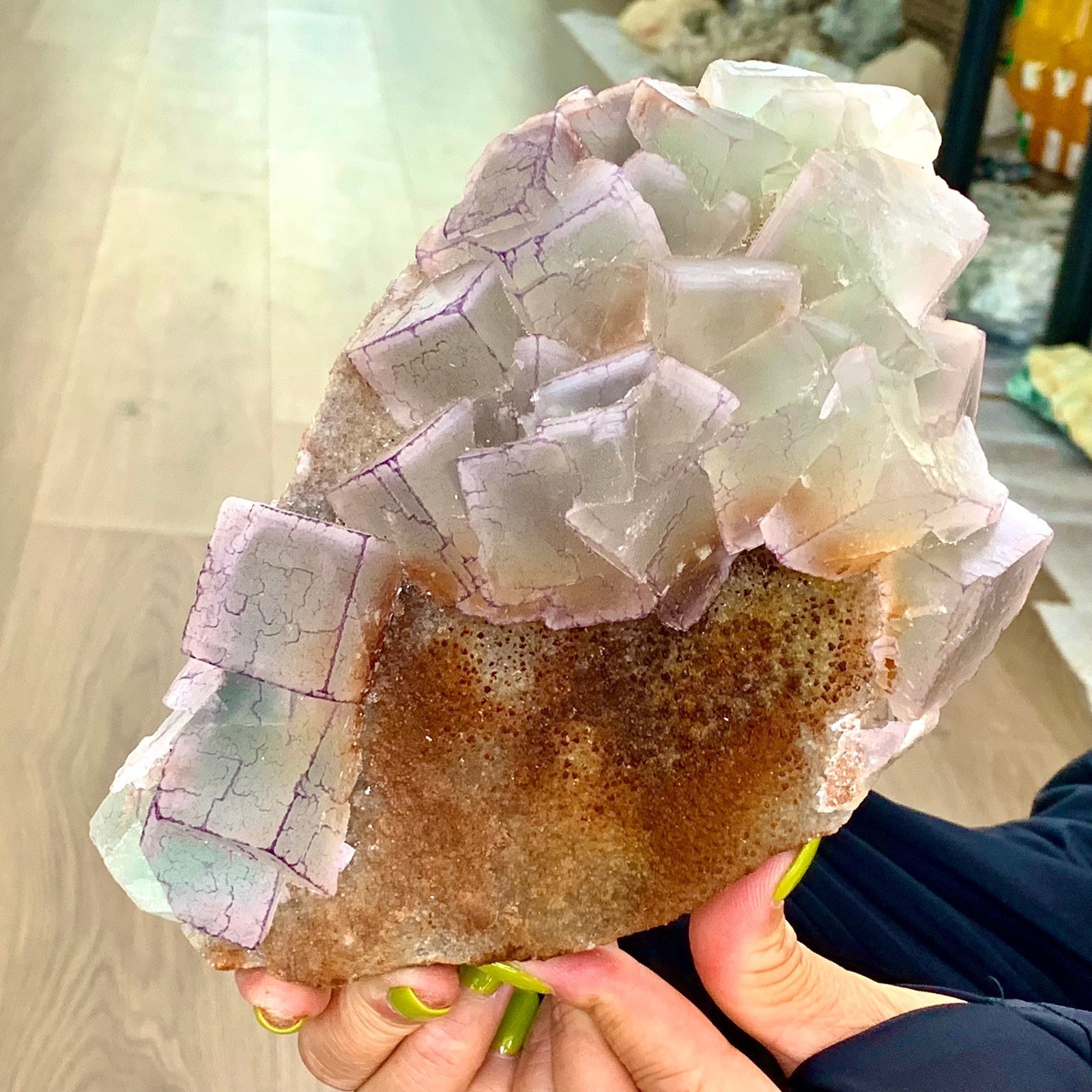 4.56LB Natural Purple Green “QR Code” Fluorite Cluster Mineral Sample/Guizhou