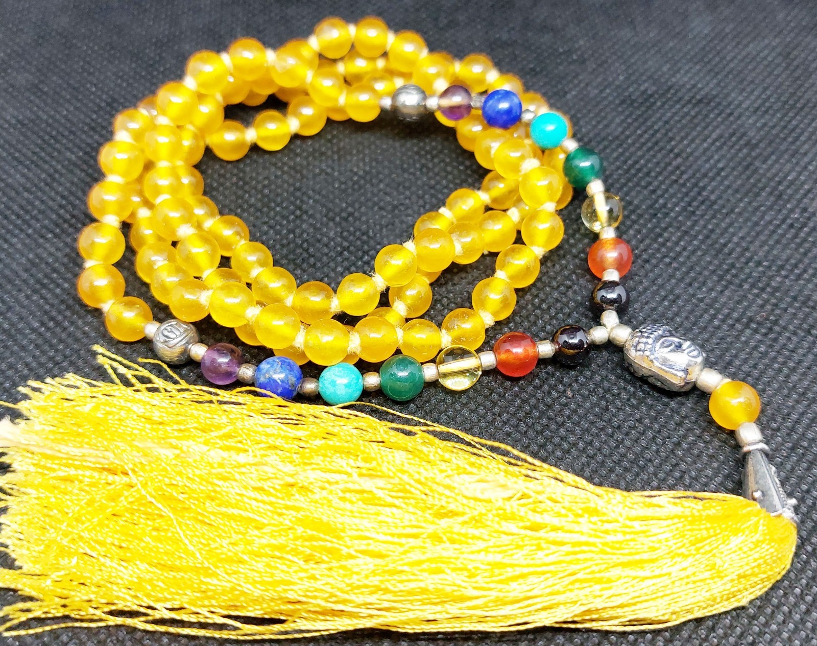 Yellow Agate Necklace With 7 Chakra Crystal Mala 200% Real Agate Stone