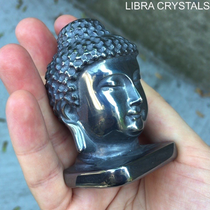 Hematite Buddha Head Carving Polished Crystal Statue Figurine Zen Mediation 2.5″
