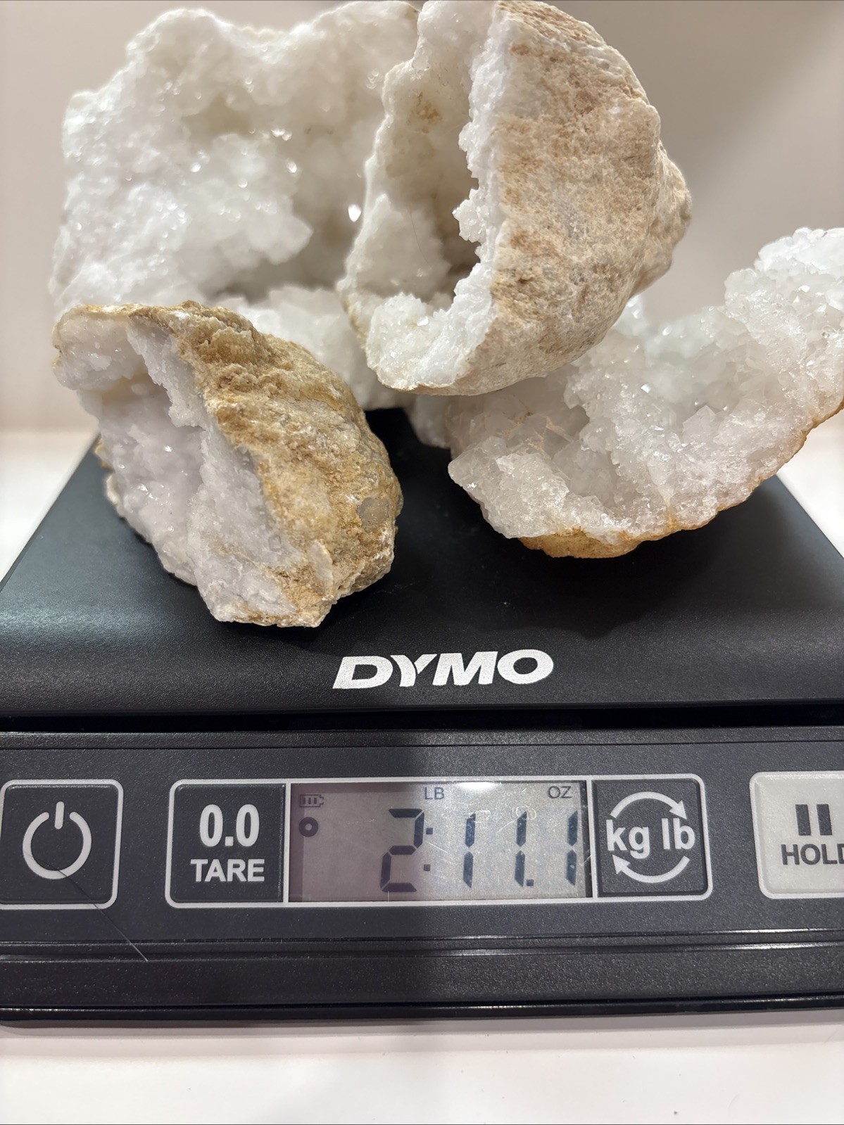 Geodes: Natural White Quartz Crystals. Set Of 4