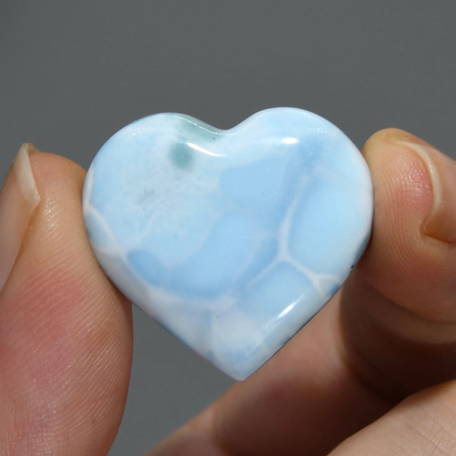 51ct 26mm Natural Larimar Crystal Puffy Heart, Blue Larimar Gemstone, Dominican