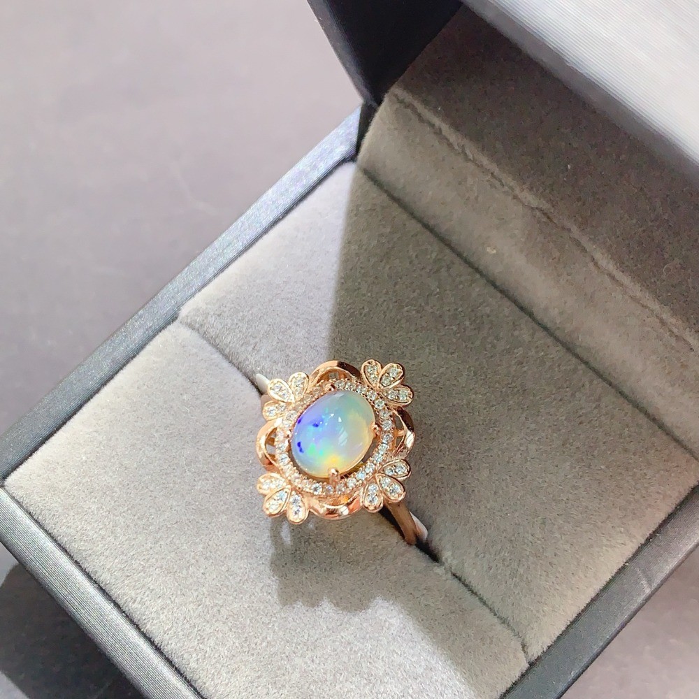 Natural Opal vintage open Adjustable ring Gemstone S925 Silver Plated18K Gold