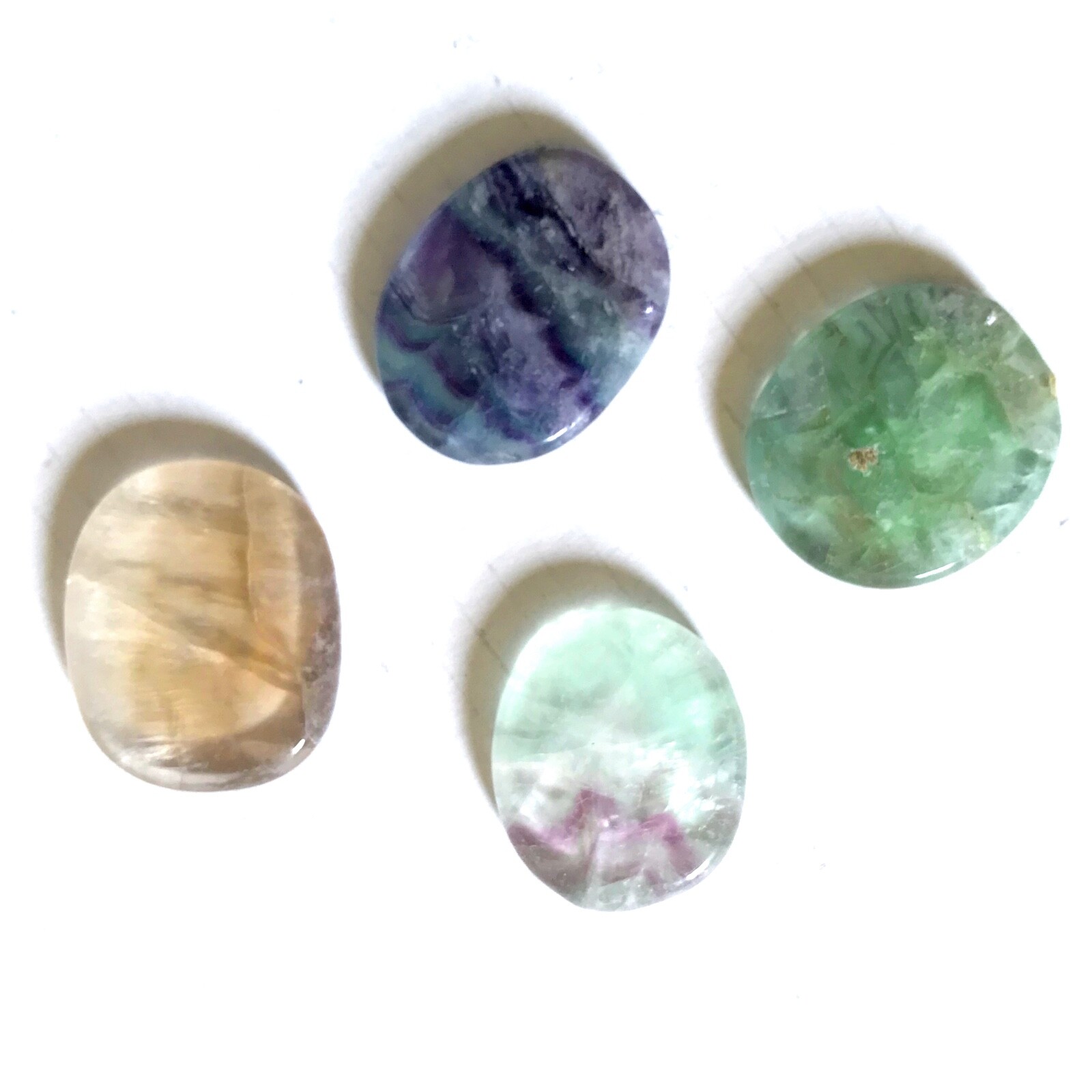 Natural Rainbow Fluorite Palm Stone Rock Crystal Healing Reiki Polished Worry St