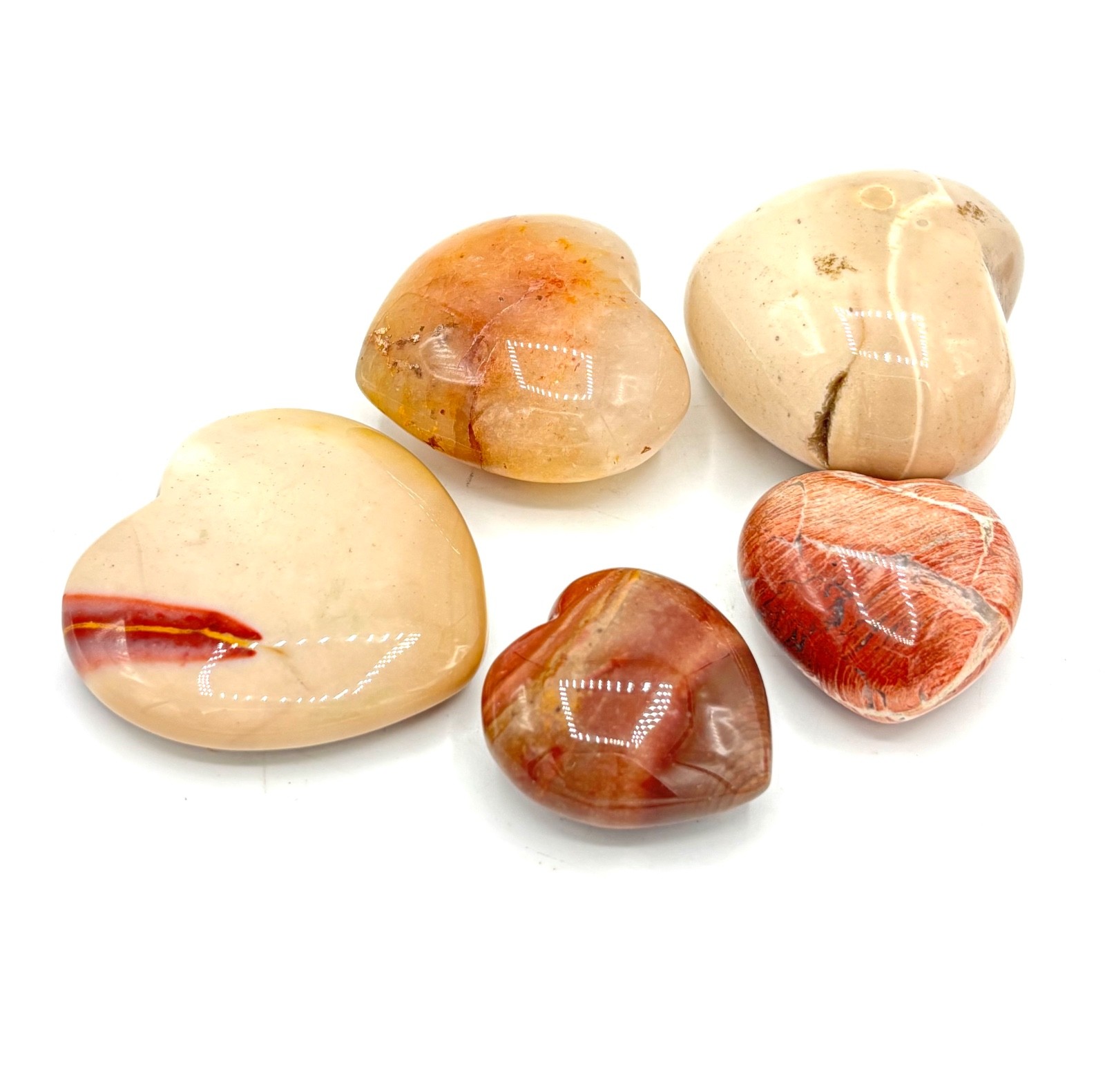 Carnelian Agate Polished Hearts Set of 11 for Display or Jewelry Red Multi