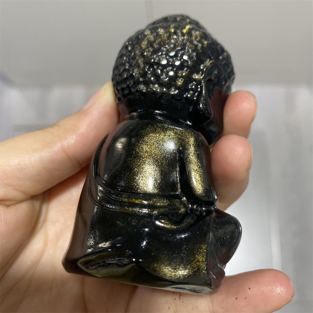 0.3LB 3.1″Natural A+Golden Obsidian Buddha Statue Crystal Reiki Carving Decor