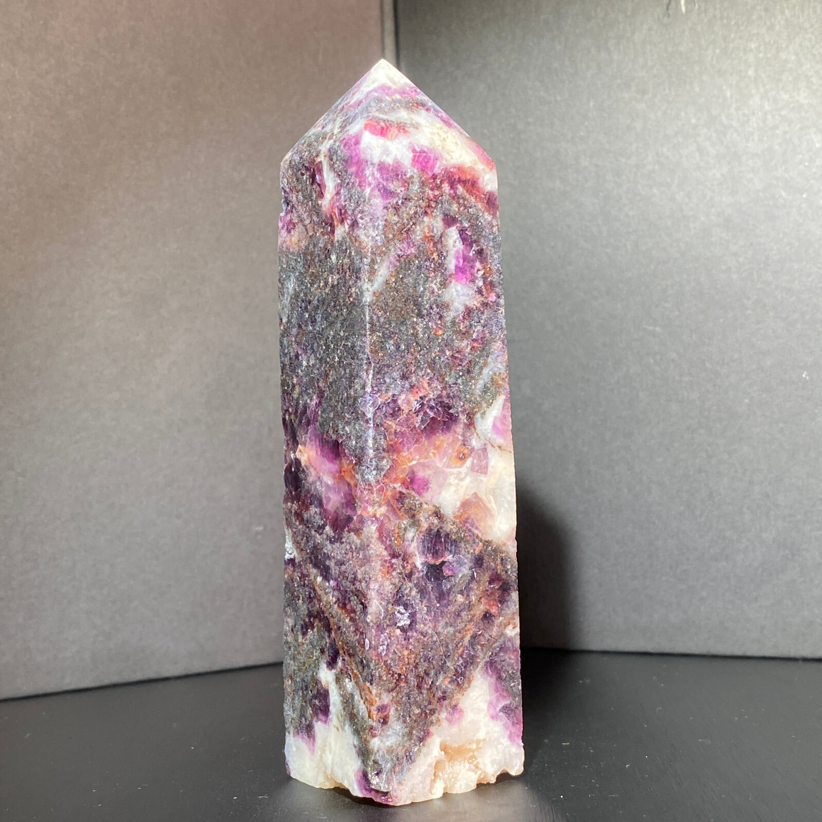 300G Natural Rainbow Fluorite Obelisk Quartz Crystal Wand Tower Point Healing