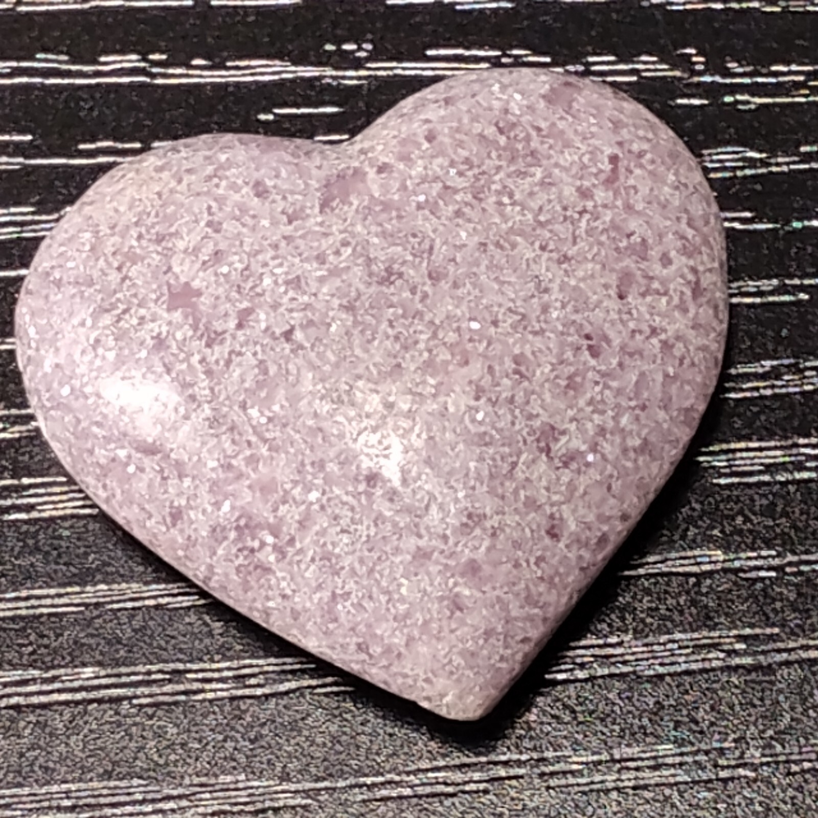 Lepidolite Polished Heart Sparkling Light Purple Palm Stone Natural Healing