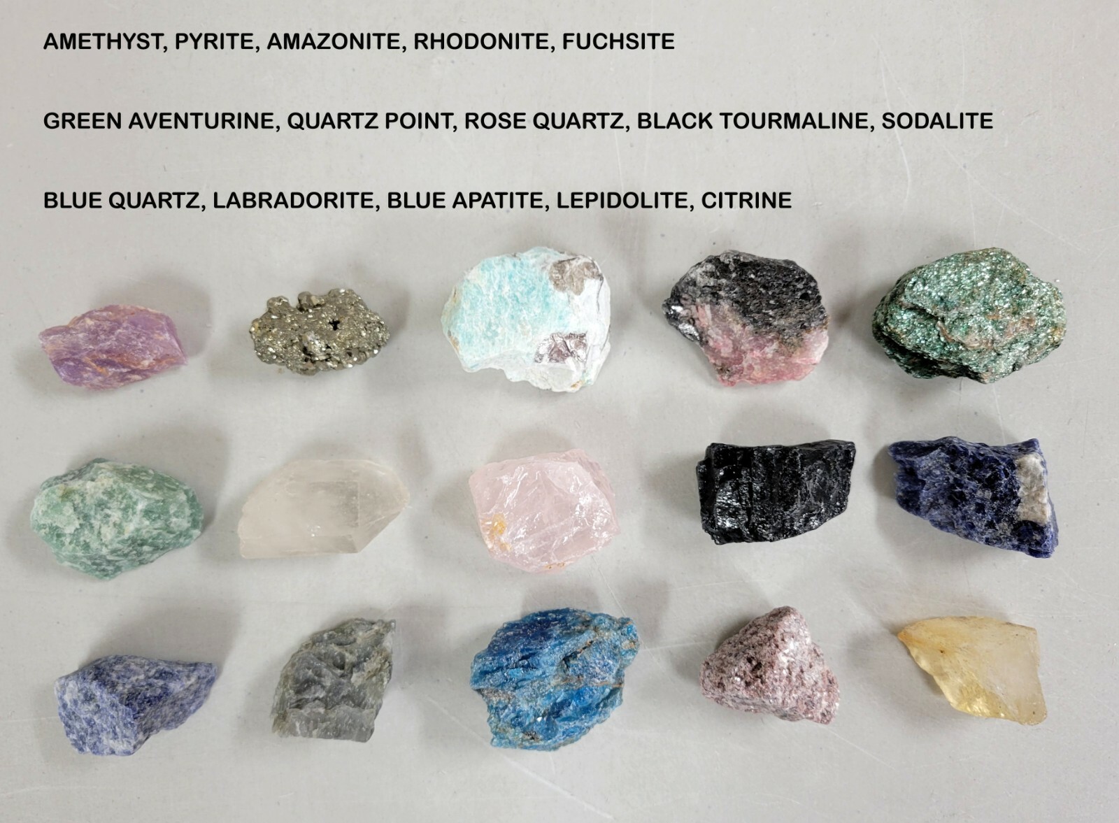 15 Raw Crystals Set – Rough Gemstones Assorted – Mixed Lot Healing Crystals Bulk