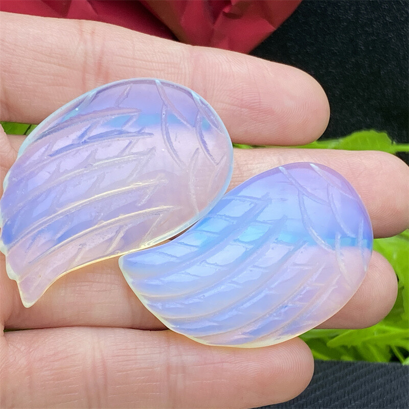 Top + A pair Opalite Quartz crystal skull Angel wings Carved point Healing gift