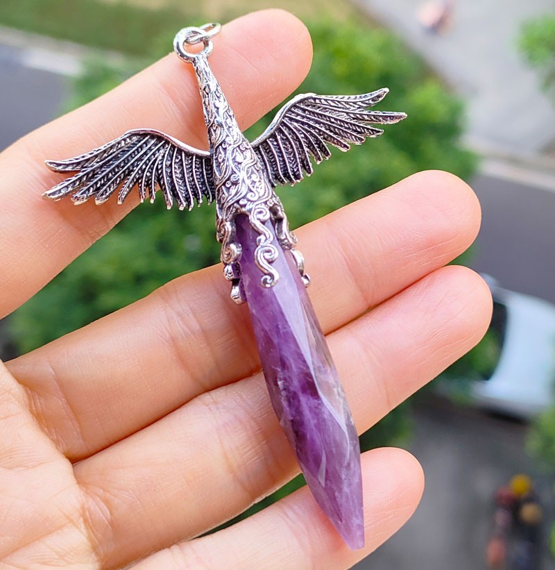 5pcs Natural Amethyst Gems Angel Wings Pendants Amulet Magic Love Luck Charm