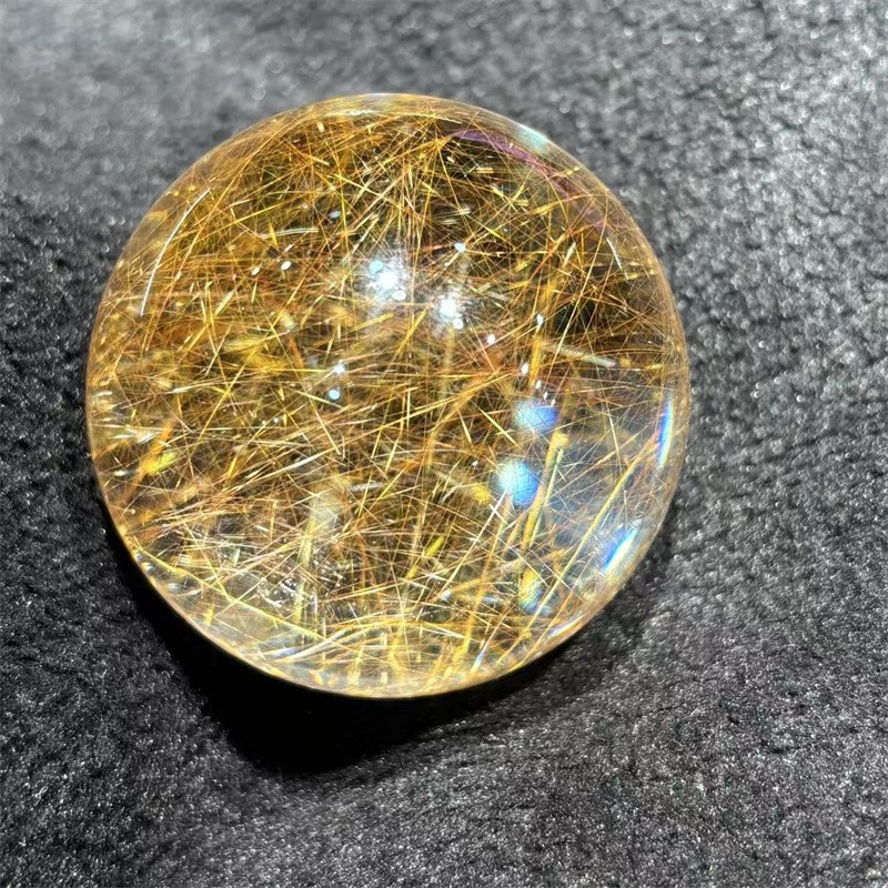 59.5mm Top Natural Clear Gold Quartz Rutilated Sphere Hair Crystal Ball Healing