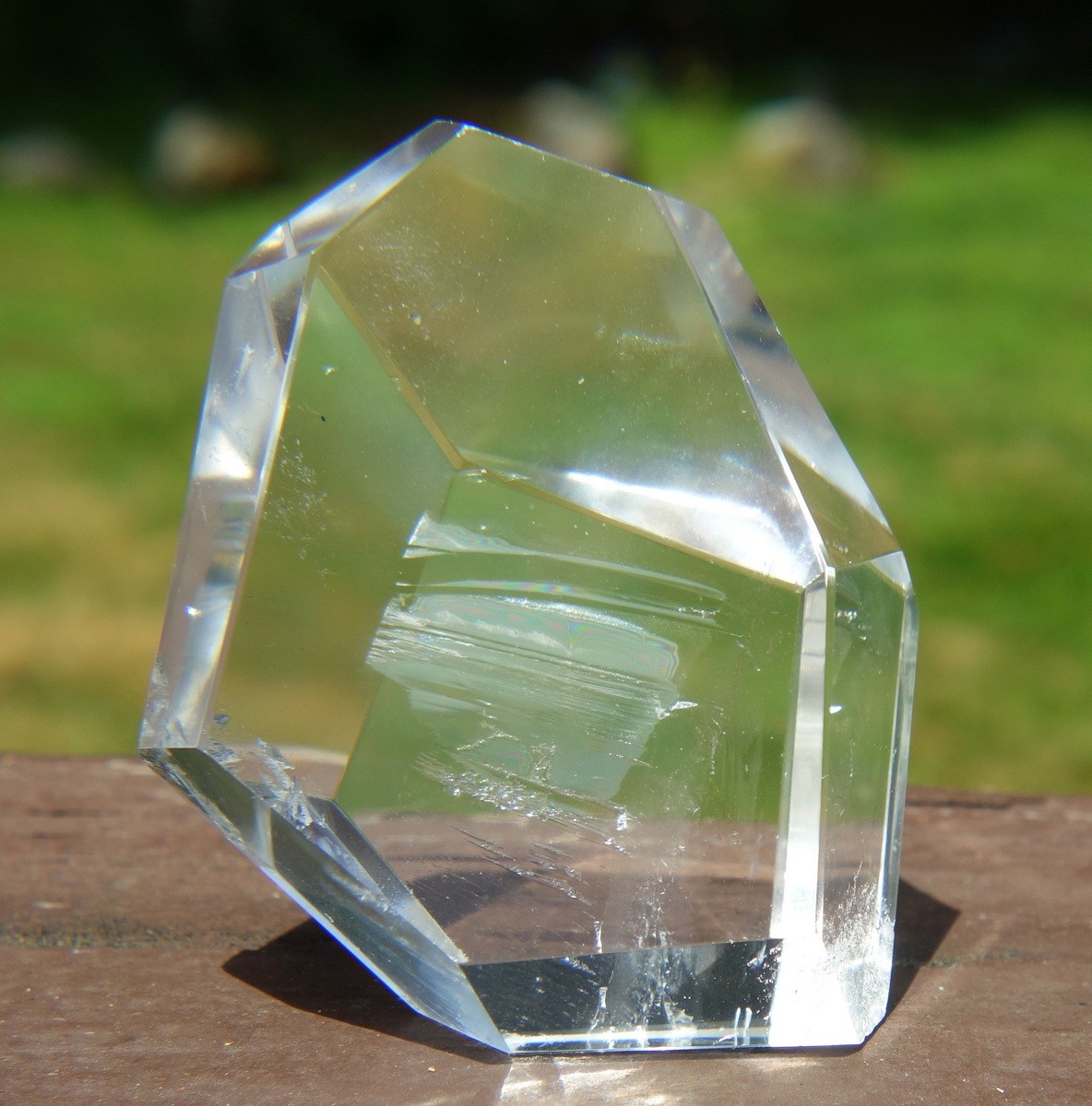 Polished Lemurian Quartz Free Form Crystal with Rainbow