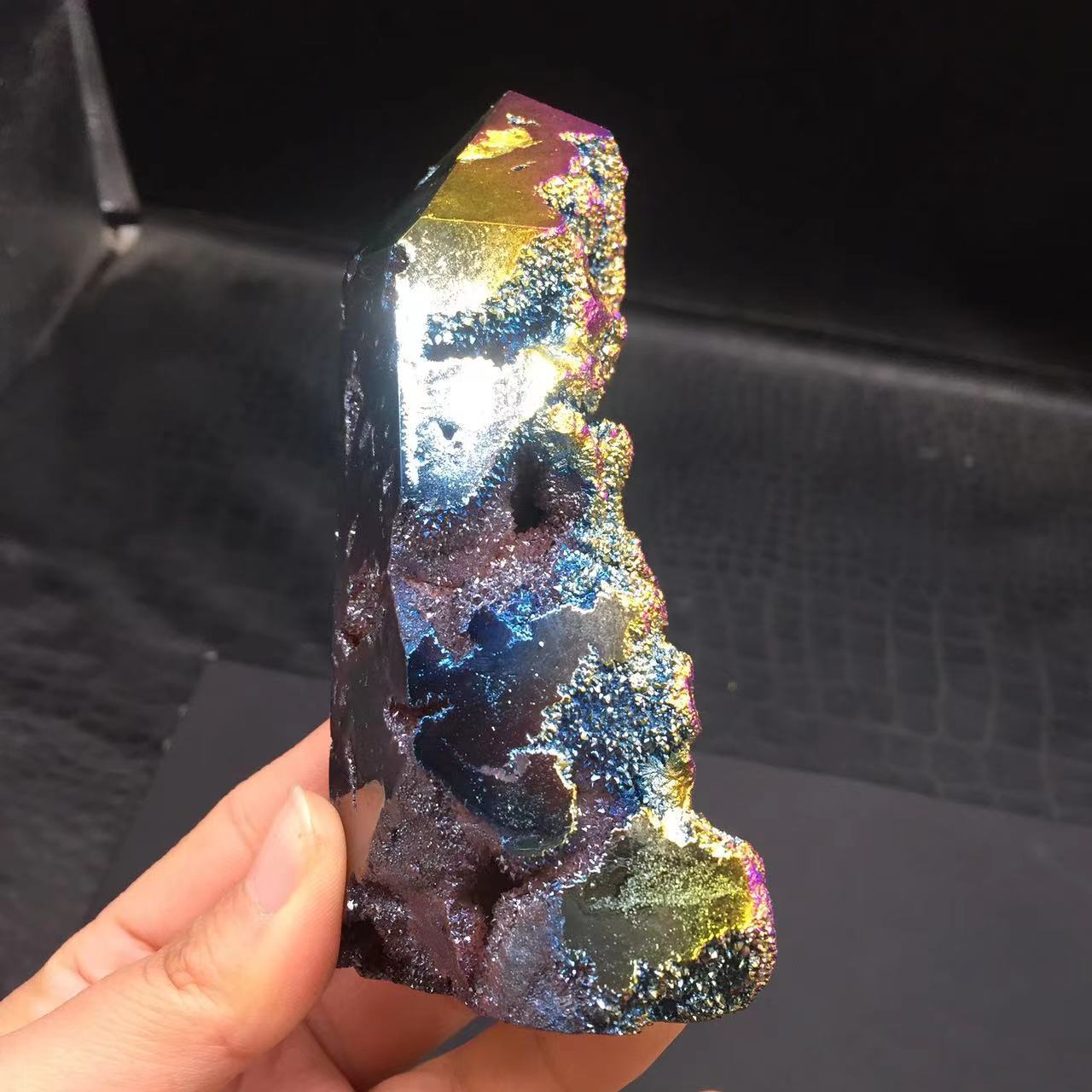 Angel Aura Natural Sphalerite Druzy Crystal Geode Point Pillar Healing Decorate