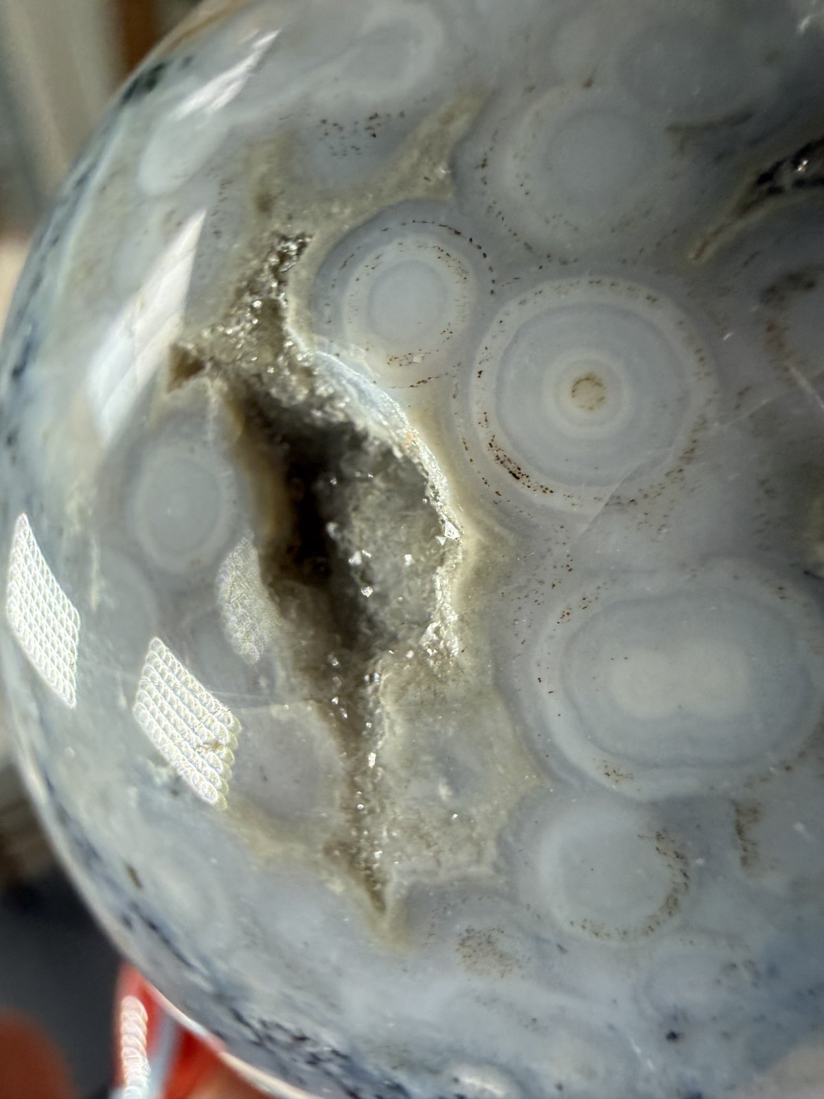 8th Vein Ocean Jasper Sphere – Blue, White, Brown & Green Orbs – 11.43 oz