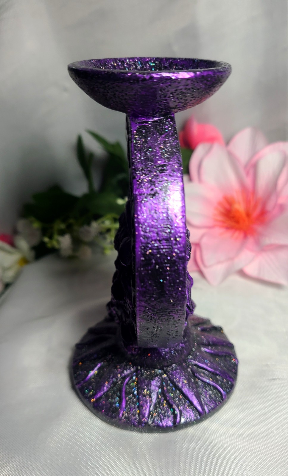 Sparkling Purple Wolf Crescent Moon Stars Resin Sphere Stand Crystal Ball Holder