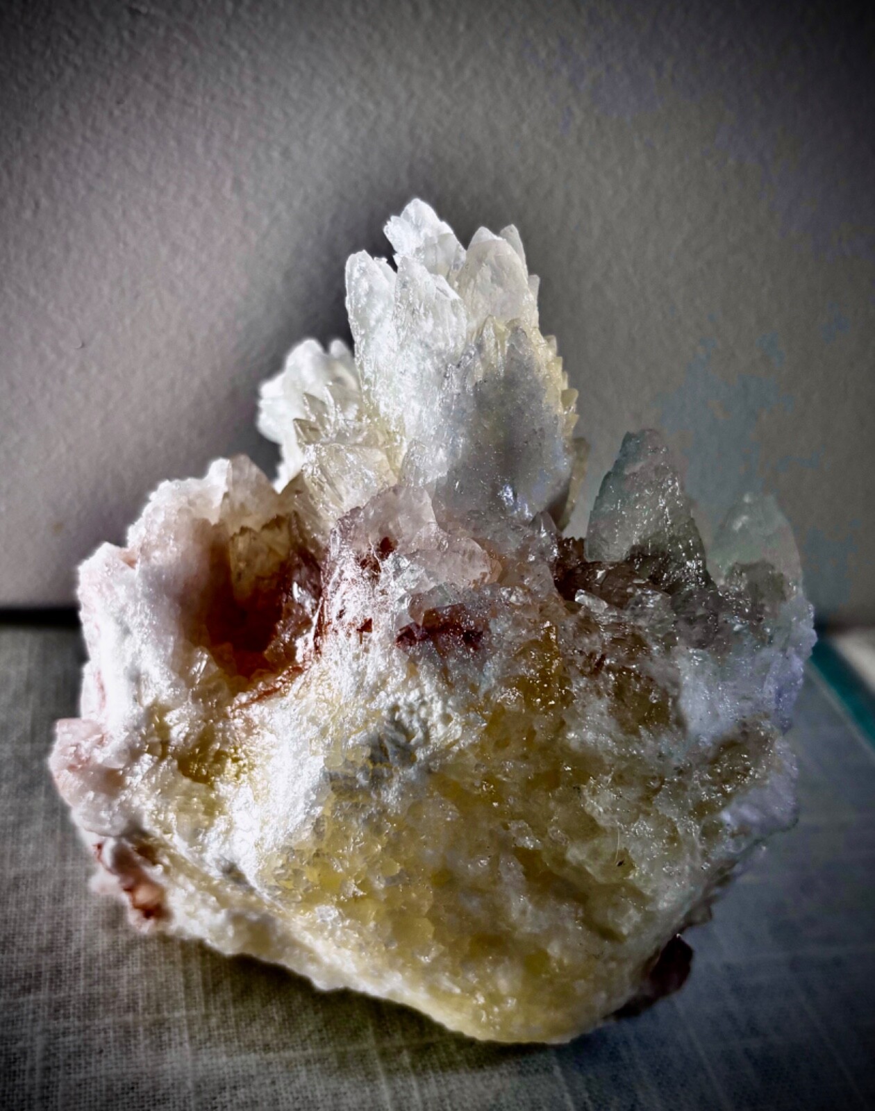 CALCITE CRYSTAL CLUSTER on QUARTZ SPECIMEN MULTI COLOR