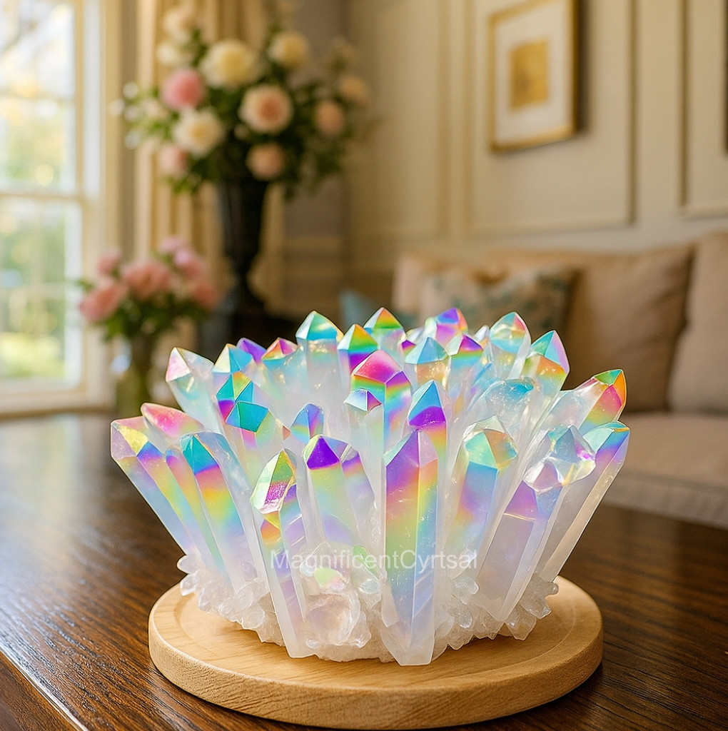 2lb Rainbow Angel Aura Crystal Geode Cluster Mineral Specimen Art Home Decor