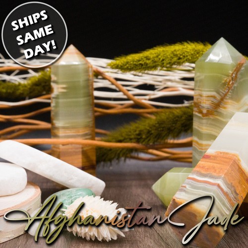 Green Onyx Crystal Point Spiritual Healing Rocks SelfCare Afghanistan Jade