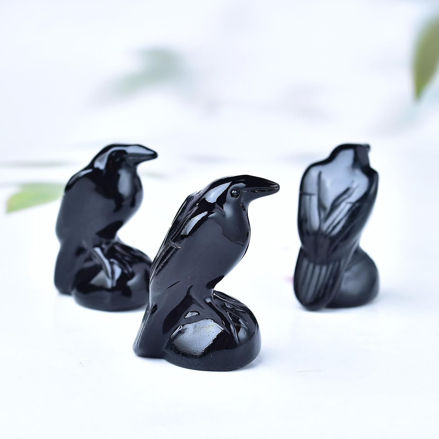 Crystal Raven Figurine 2 Inch Hand Carved Gemstone Crow Statue Gothic Decor