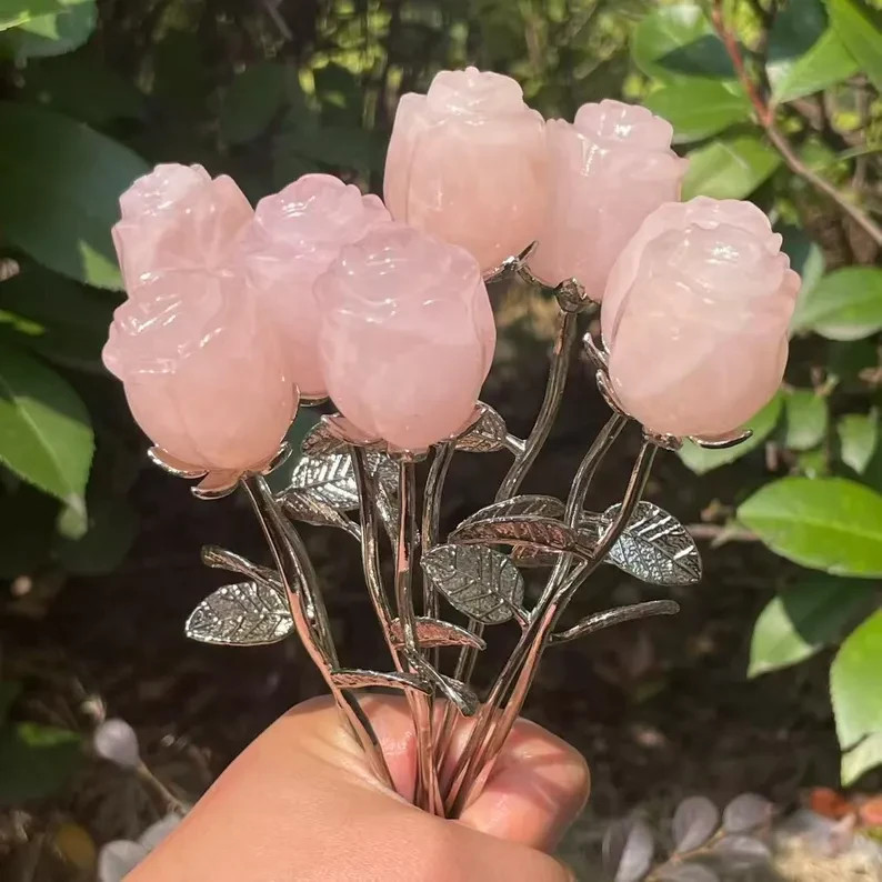 Top Natural Hand Carved Pink Rose Quartz Crystal,Rose flower Home Decor Gift 1pc