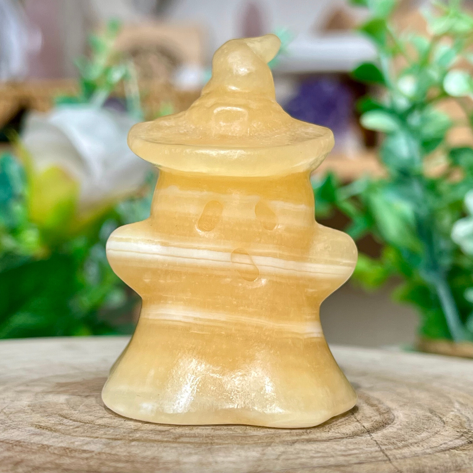 70G Natural yellow calcite Ghost hand carving crystal quartz reiki gift