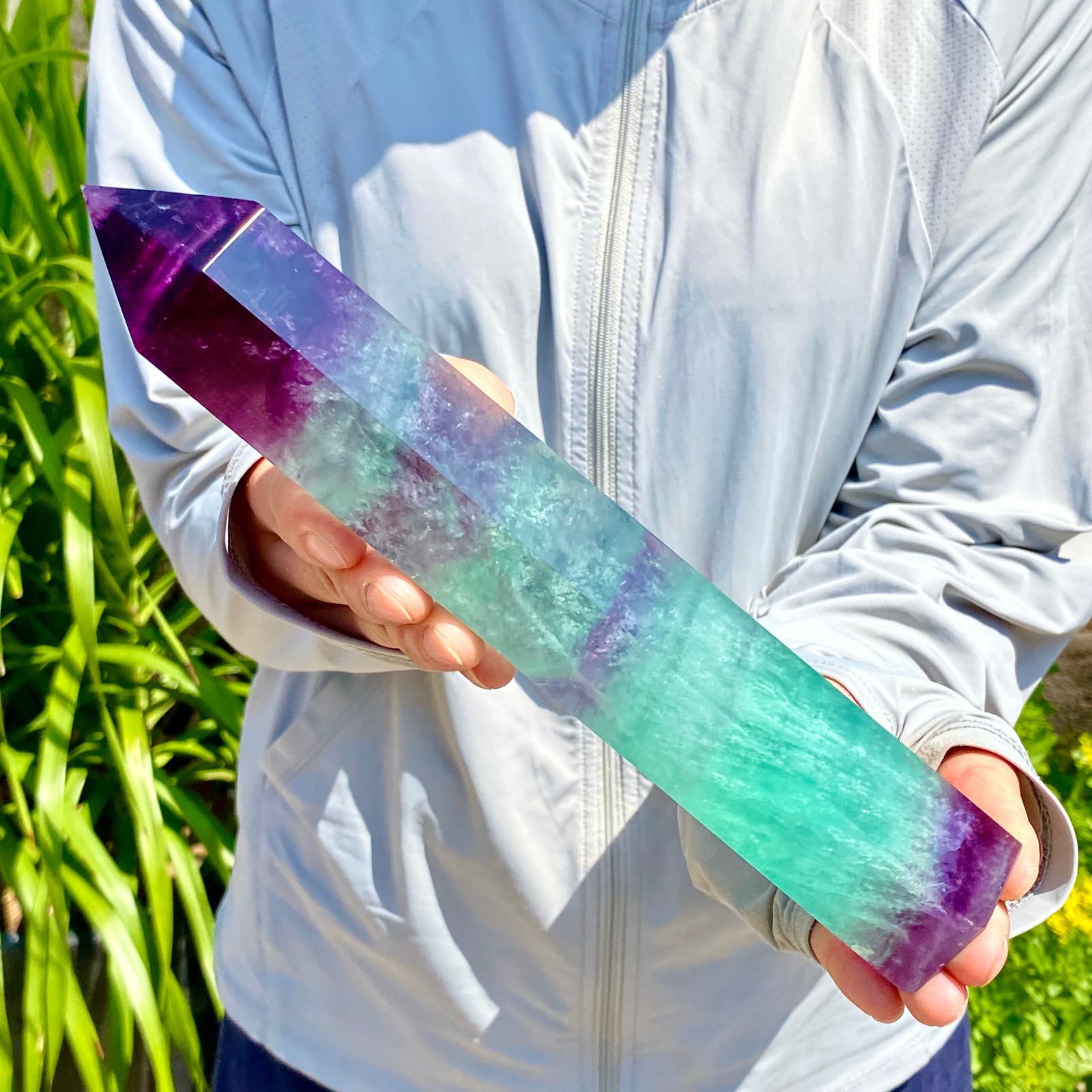 2.22LB Natural Fluorite Crystal Column Magic Wand Obelisk Point Earth Healing
