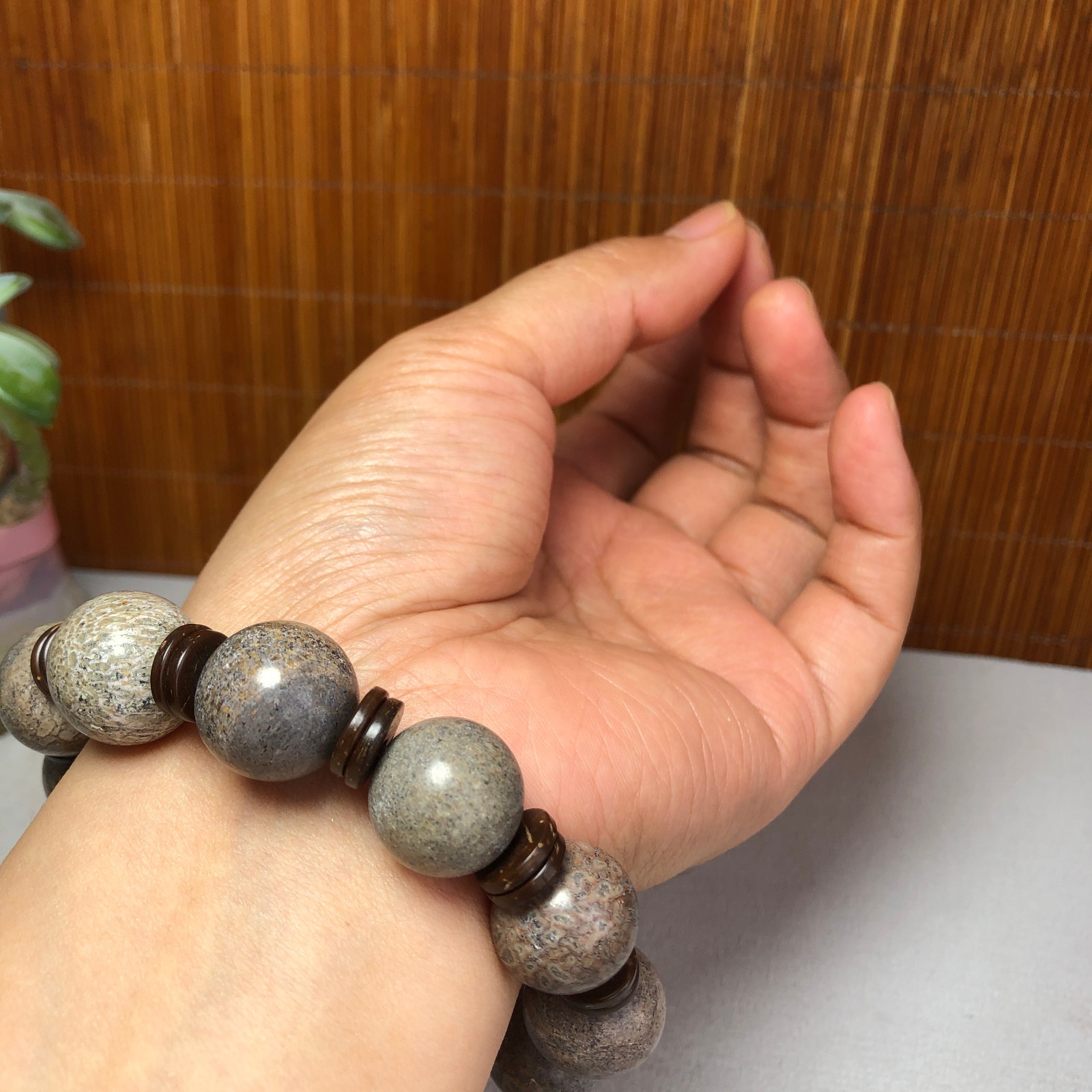 16+mm Natural dinosaur bone gemstone Crystal chain bracelet Specimen A9176
