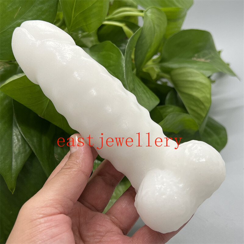5.9″ Natural White Jade Male Penis Skull Quartz Crystal Skull Figurines Gift 1pc