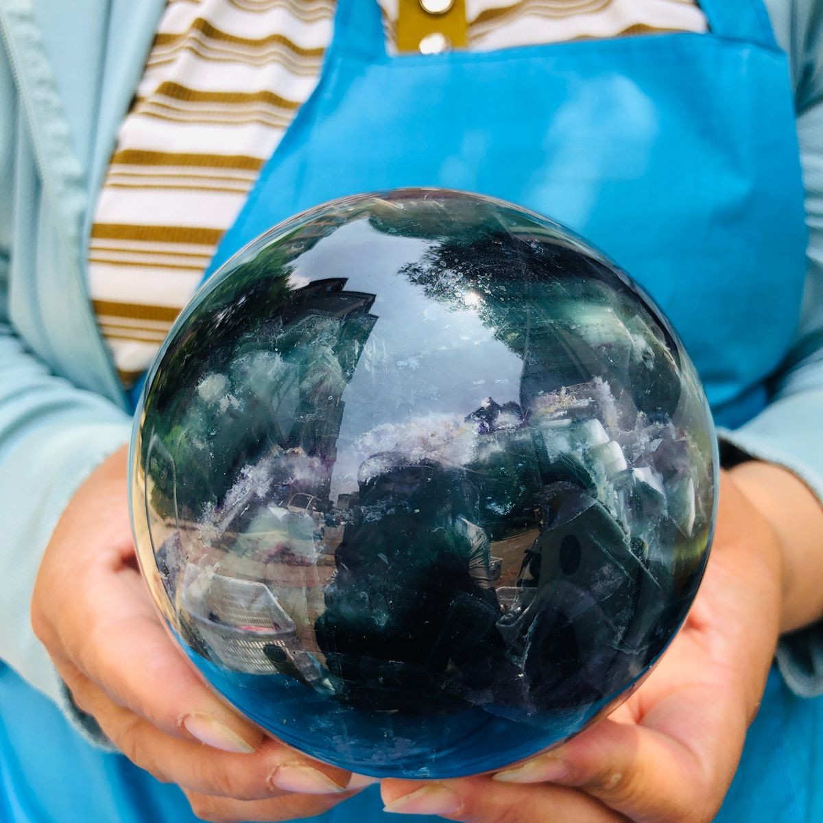 4.26LB Natural rainbow fluorite sphere quartz crystal polished ball healing