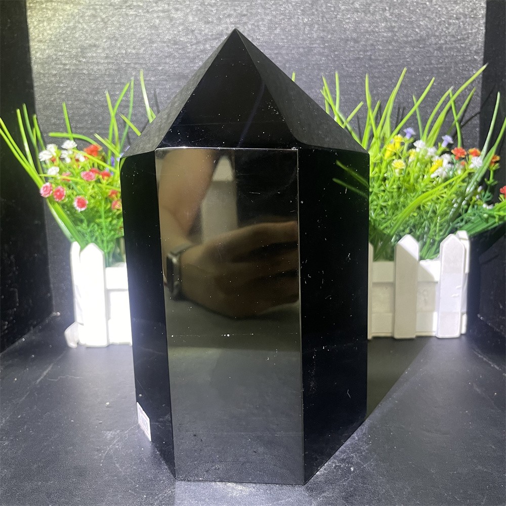 8.3LB 8.2″ Natural Black Obsidian Obelisk Tower Crystal Quartz Mineral Energy