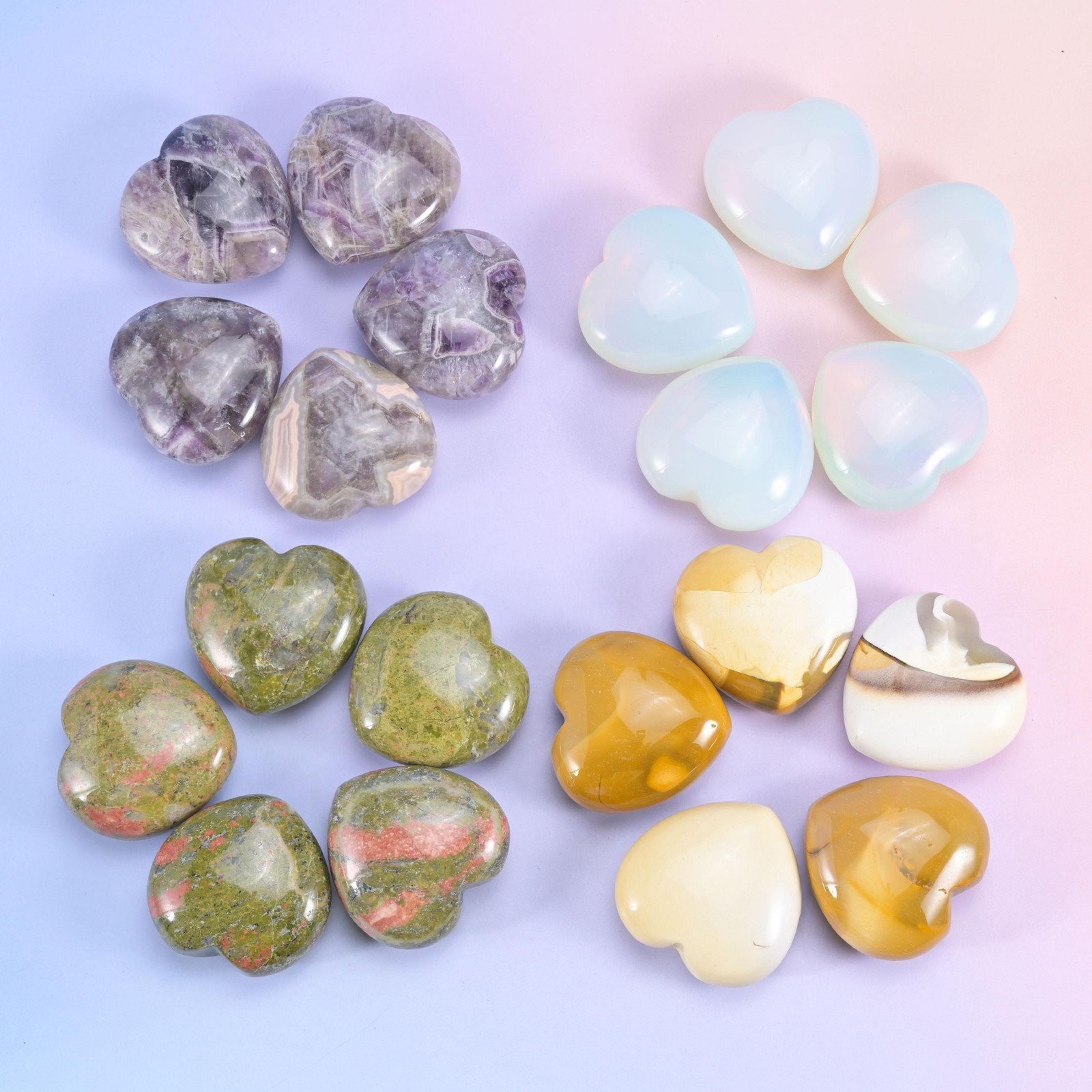 40mm Gemstone Heart Polished Healing Crystal Heart Pocket Stone