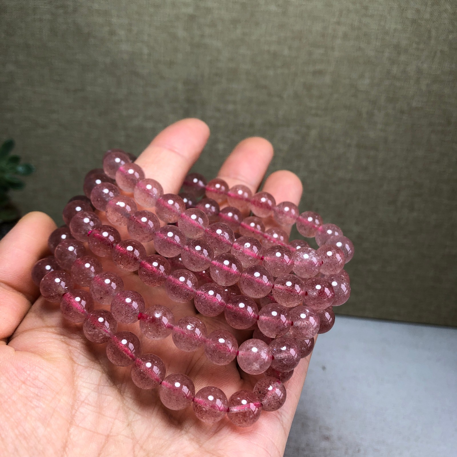 5Pcs Natural Polish red strawberry quartz bracelets ball sphere 8mm A6169